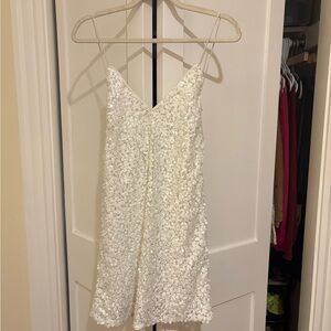 Lulu's White Sequin Slip Dress with Adjustable Straps